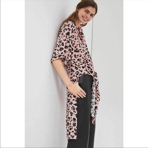 Anthropologie Maeve Rita Leopard Printed Tunic Blouse Women Small Longline Pink